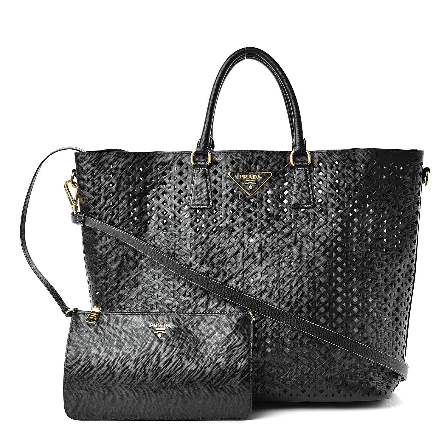 Prada Saffiano Perforated Tote Black 1 of 17