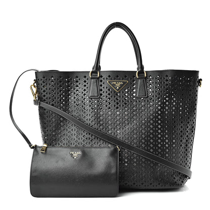 Prada Saffiano Perforated Tote Black 1 of 17