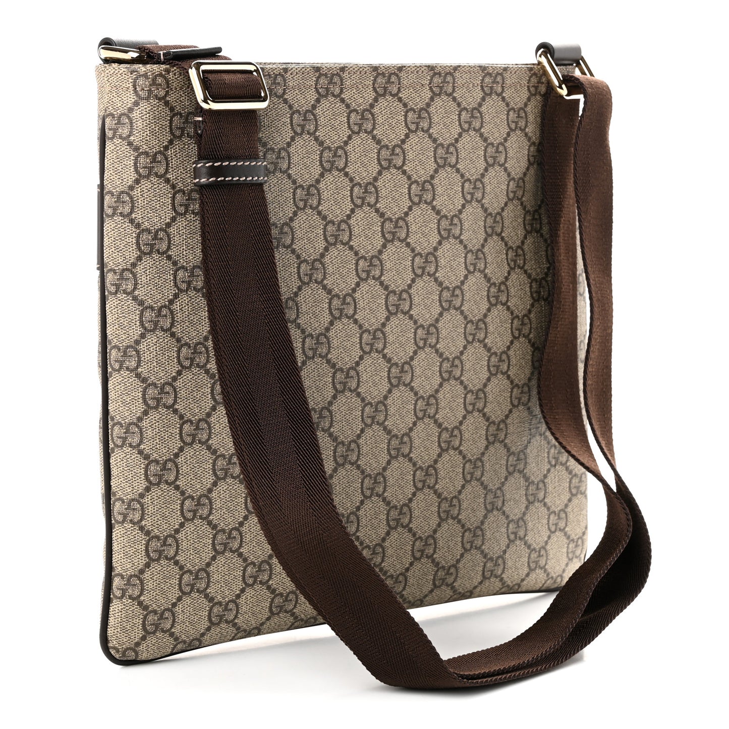 GG Supreme Monogram Selleria Calfskin Small Flat Side Zip Messenger Bag Beige Ebony Cocoa Dark Chocolate