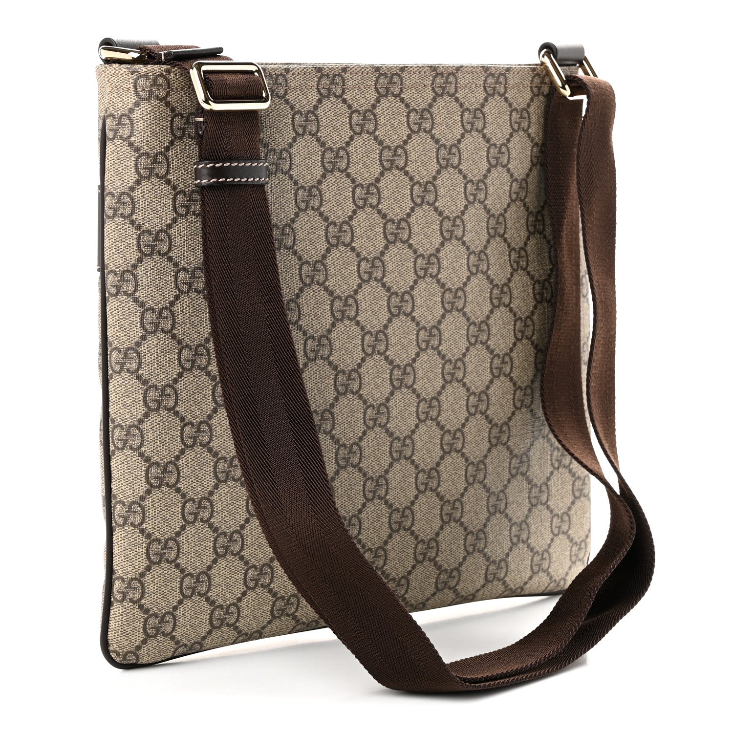 Gucci GG Supreme Monogram Selleria Calfskin Small Flat Side Zip Messenger Bag Beige Ebony Cocoa Dark Chocolate 3 of 10