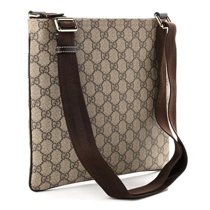Gucci GG Supreme Monogram Selleria Calfskin Small Flat Side Zip Messenger Bag Beige Ebony Cocoa Dark Chocolate 3 of 10