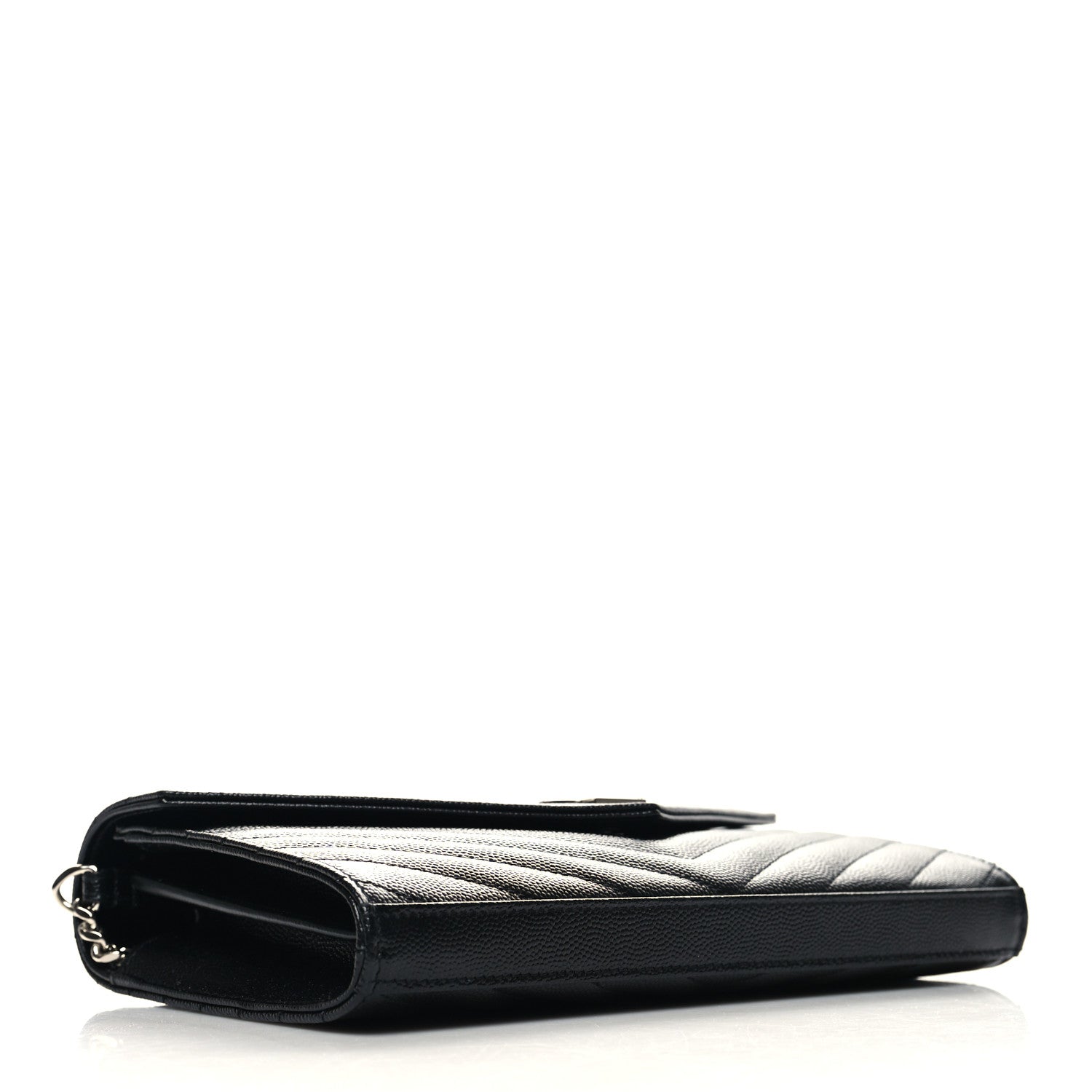 Saint Laurent Grain De Poudre Matelasse Chevron Monogram Chain Wallet Black 4 of 12
