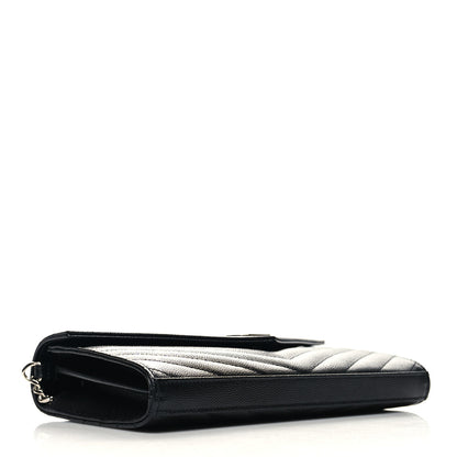 Saint Laurent Grain De Poudre Matelasse Chevron Monogram Chain Wallet Black 4 of 12