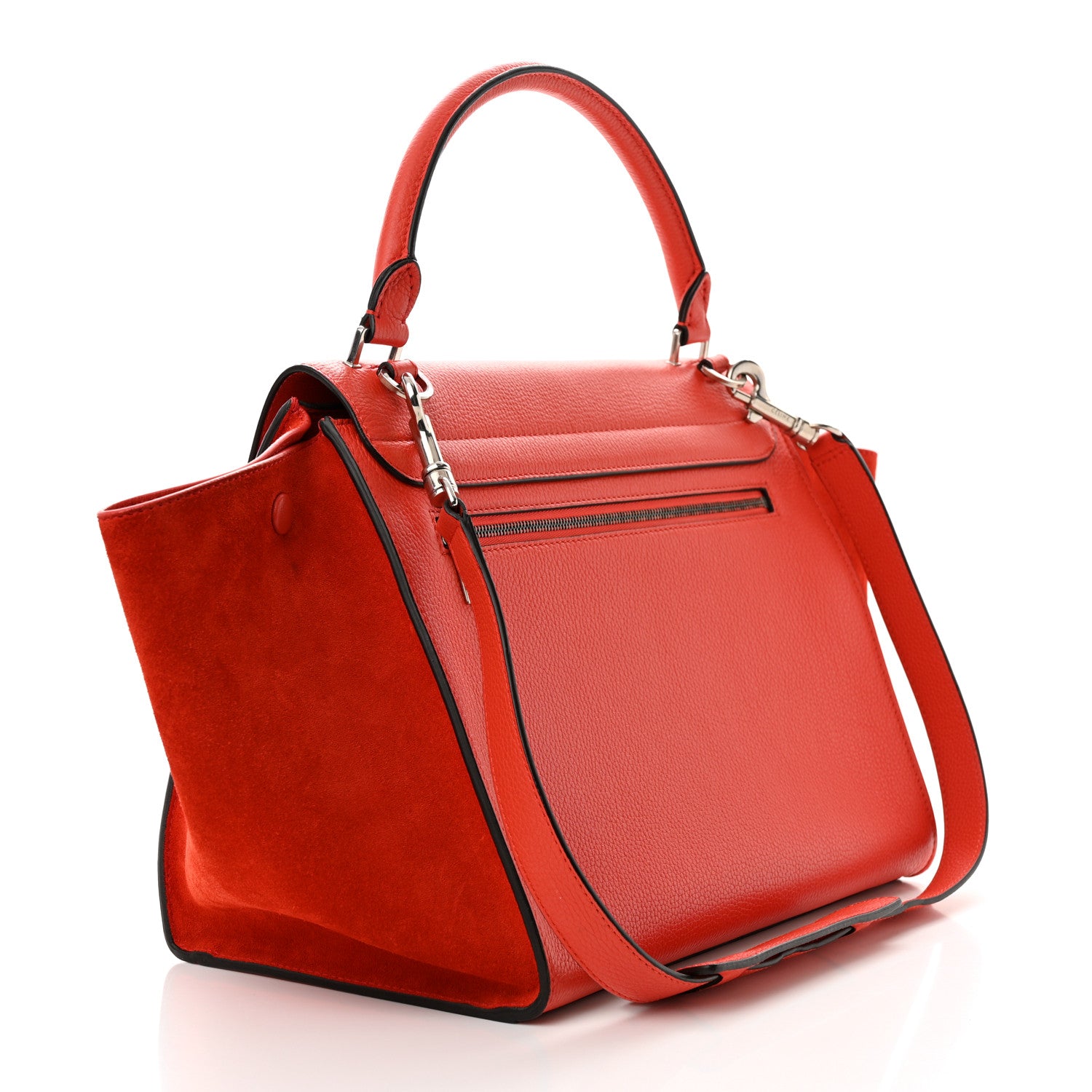 Celine Drummed Calfskin Suede Medium Trapeze Vermillion 3 of 9