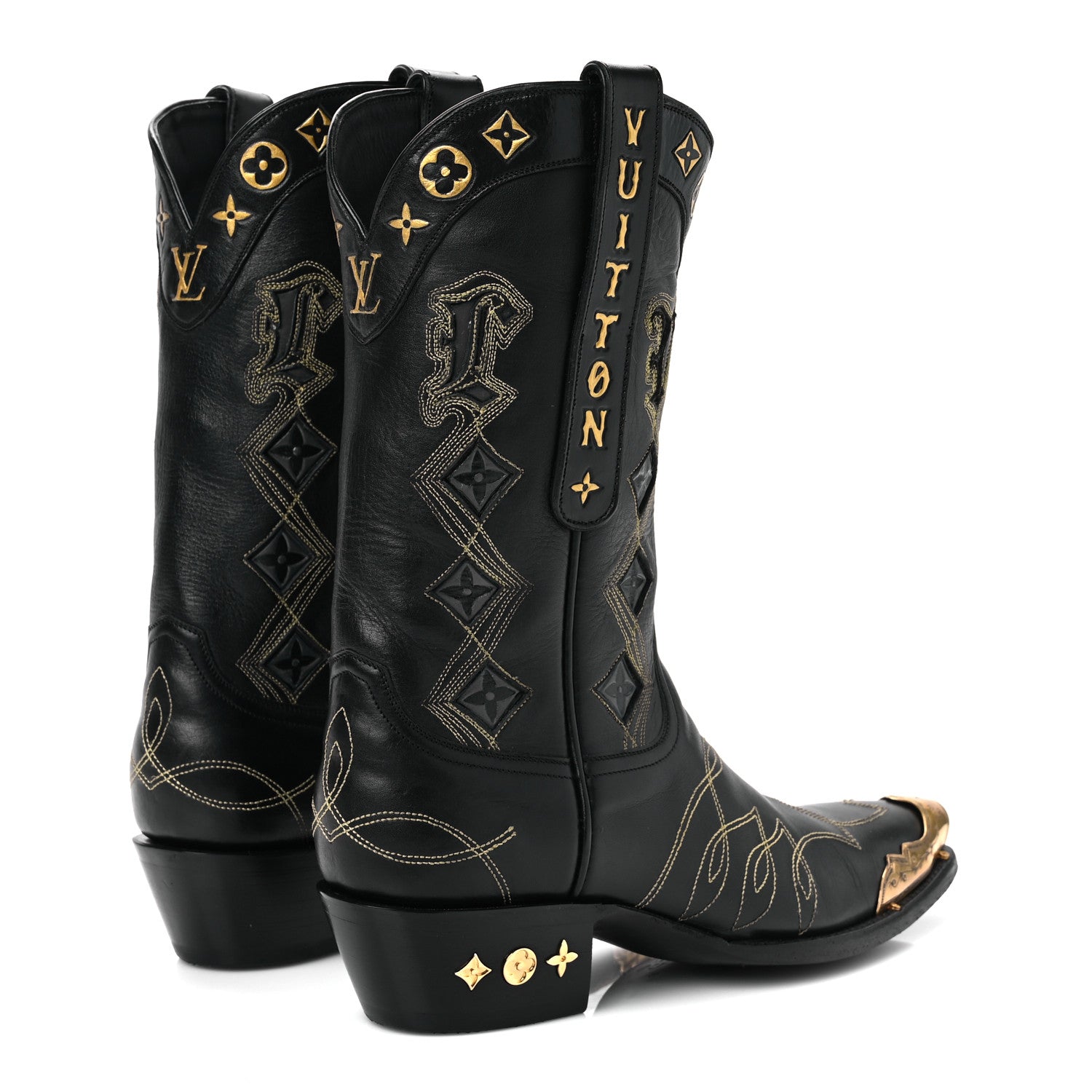 Louis Vuitton Calfskin LV Texan Mens Rider Boots 7.5 Black Gold 5 of 11