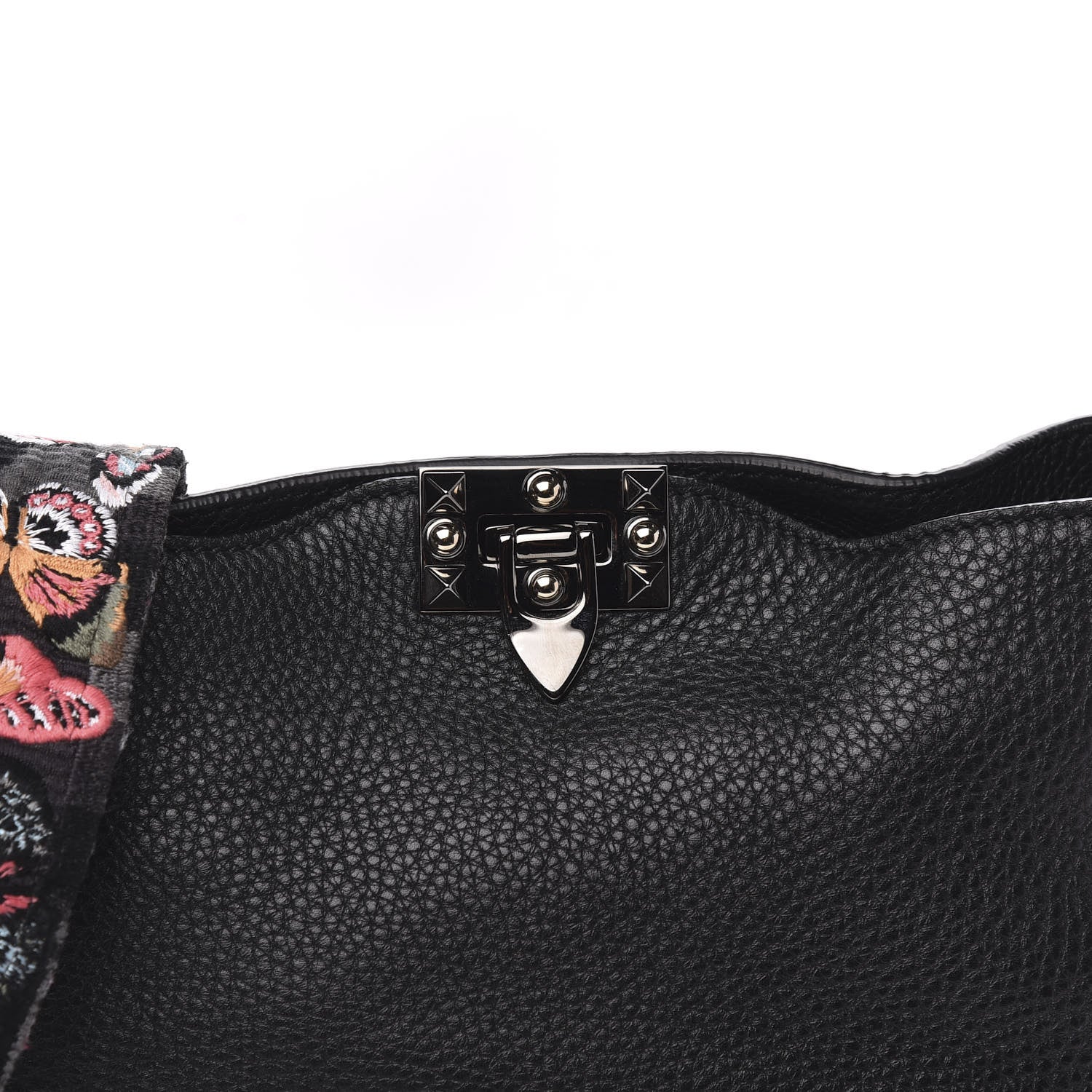 Valentino Garavani Pebbled Calfskin Butterfly Small Guitar Strap Rockstud Rolling Flip-Lock Messenger Bag Black 9 of 9