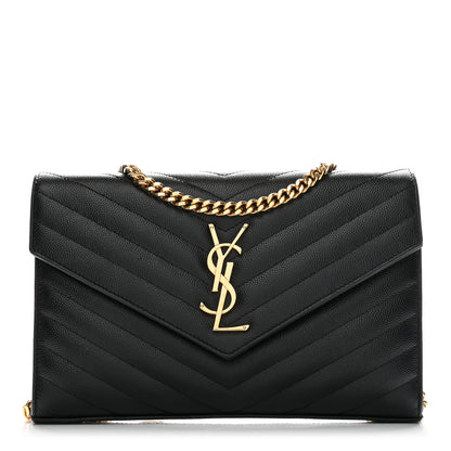 Saint Laurent Grain De Poudre Matelasse Chevron Monogram Chain Wallet Black 1 of 9