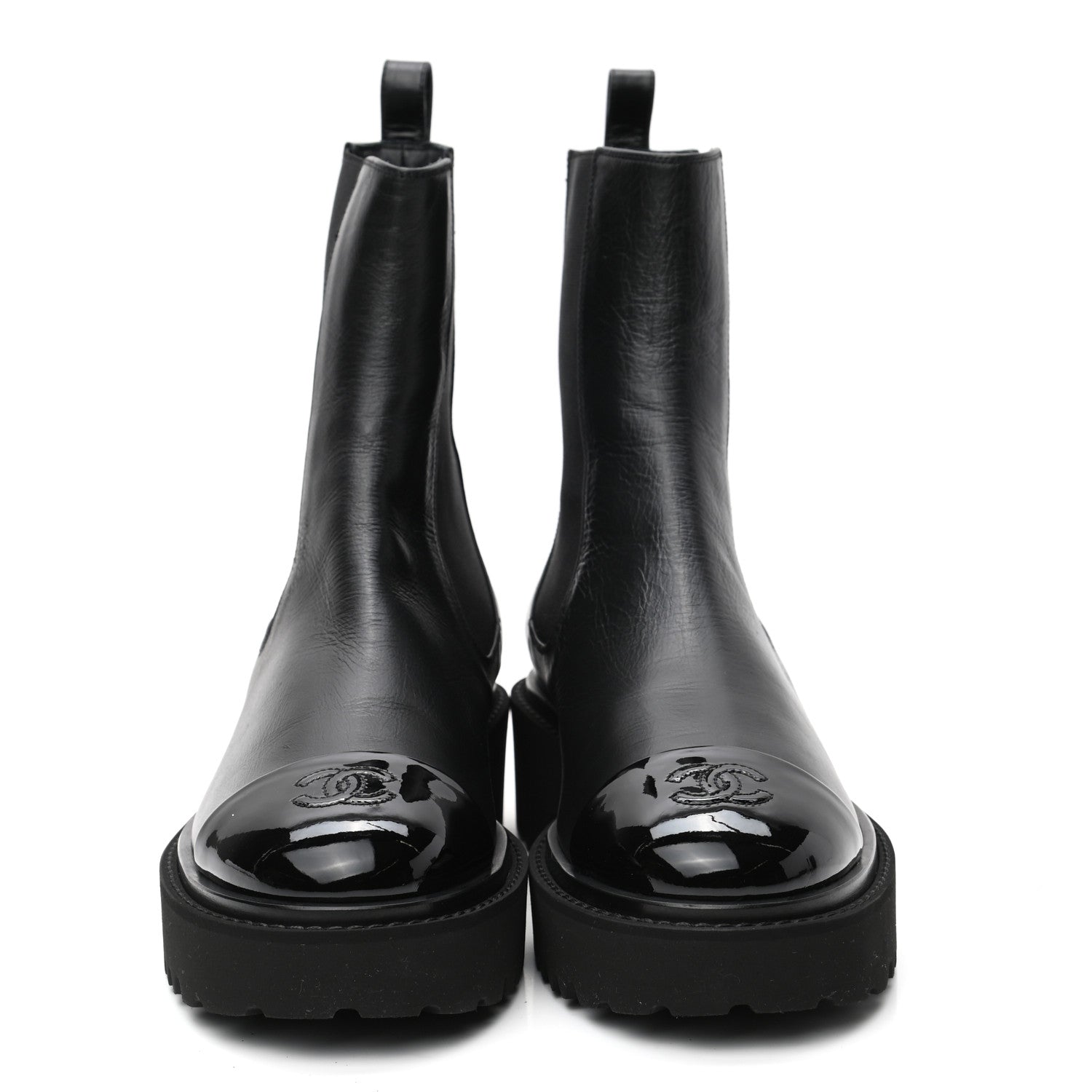 Chanel Crumpled Calfskin Patent Cap Toe Short Boots 39 Black 2 of 8