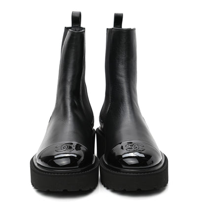 Chanel Crumpled Calfskin Patent Cap Toe Short Boots 39 Black 2 of 8