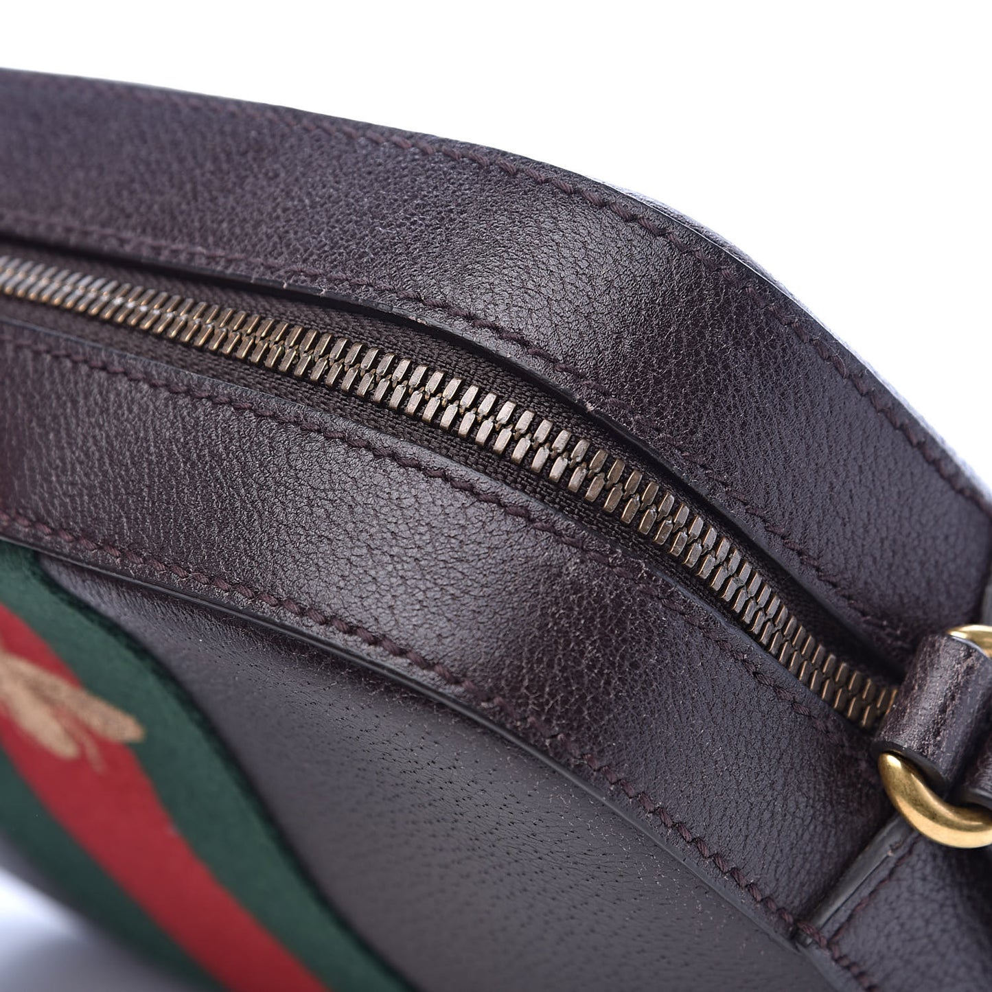 Textured Calfskin Web Small Webby Bee Shoulder Bag Brown Coffee