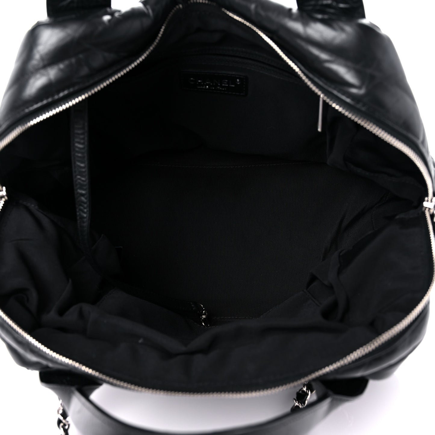 Aged Calfskin Chevron Medium Soft Bowling Bag Black