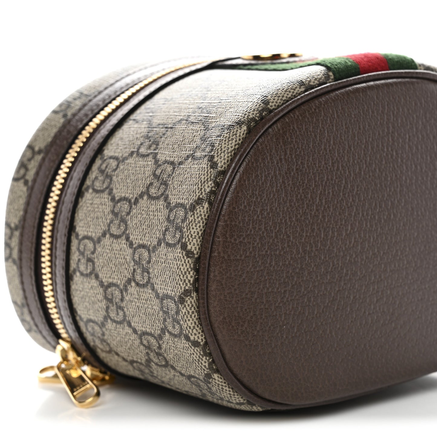 GG Supreme Monogram Textured Calfskin Web Ophidia Vanity Cosmetic Case Beige Ebony New Acero