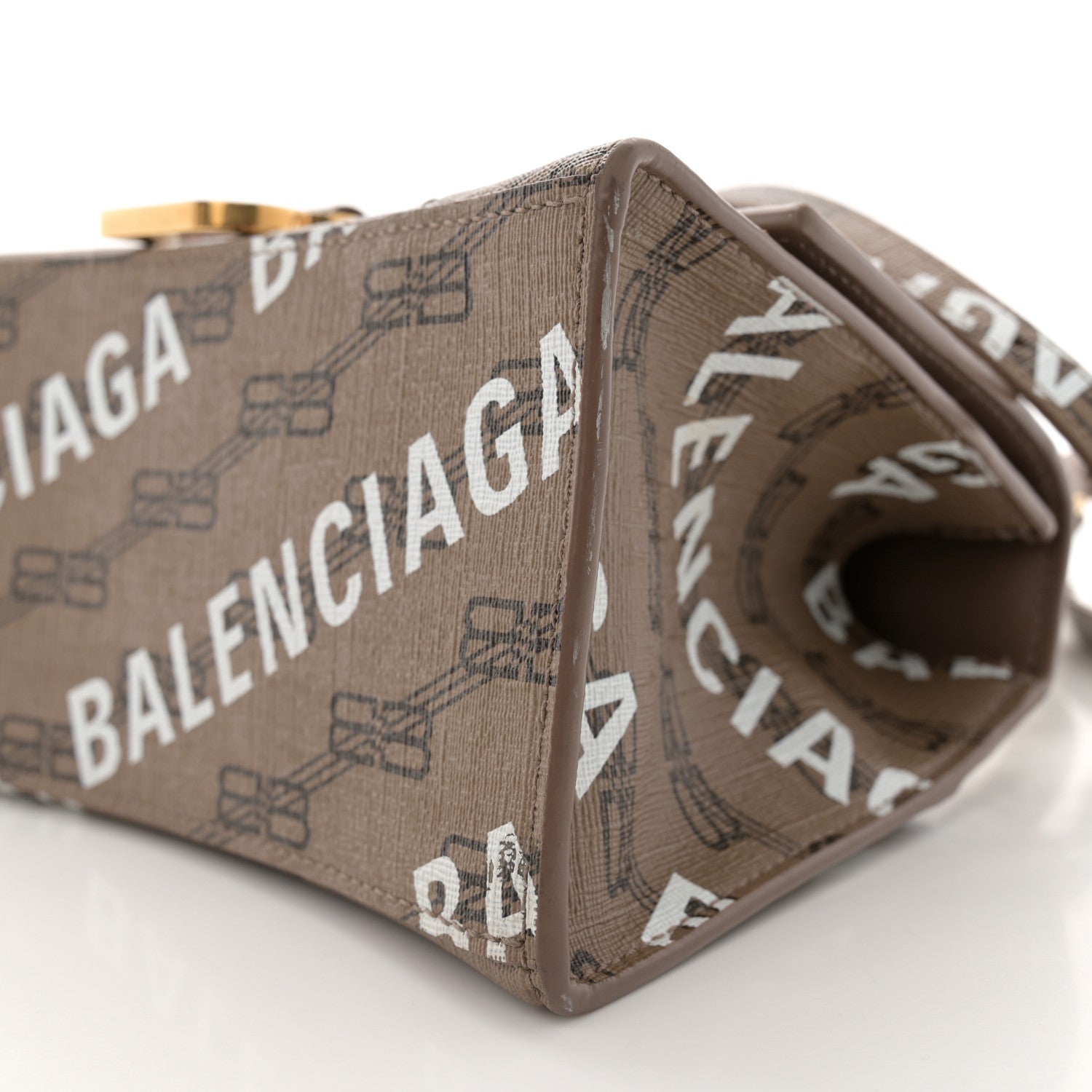 Balenciaga Coated Canvas BB Monogram Allover Logo Small Hourglass Top Handle Bag Beige Brown White 9 of 15