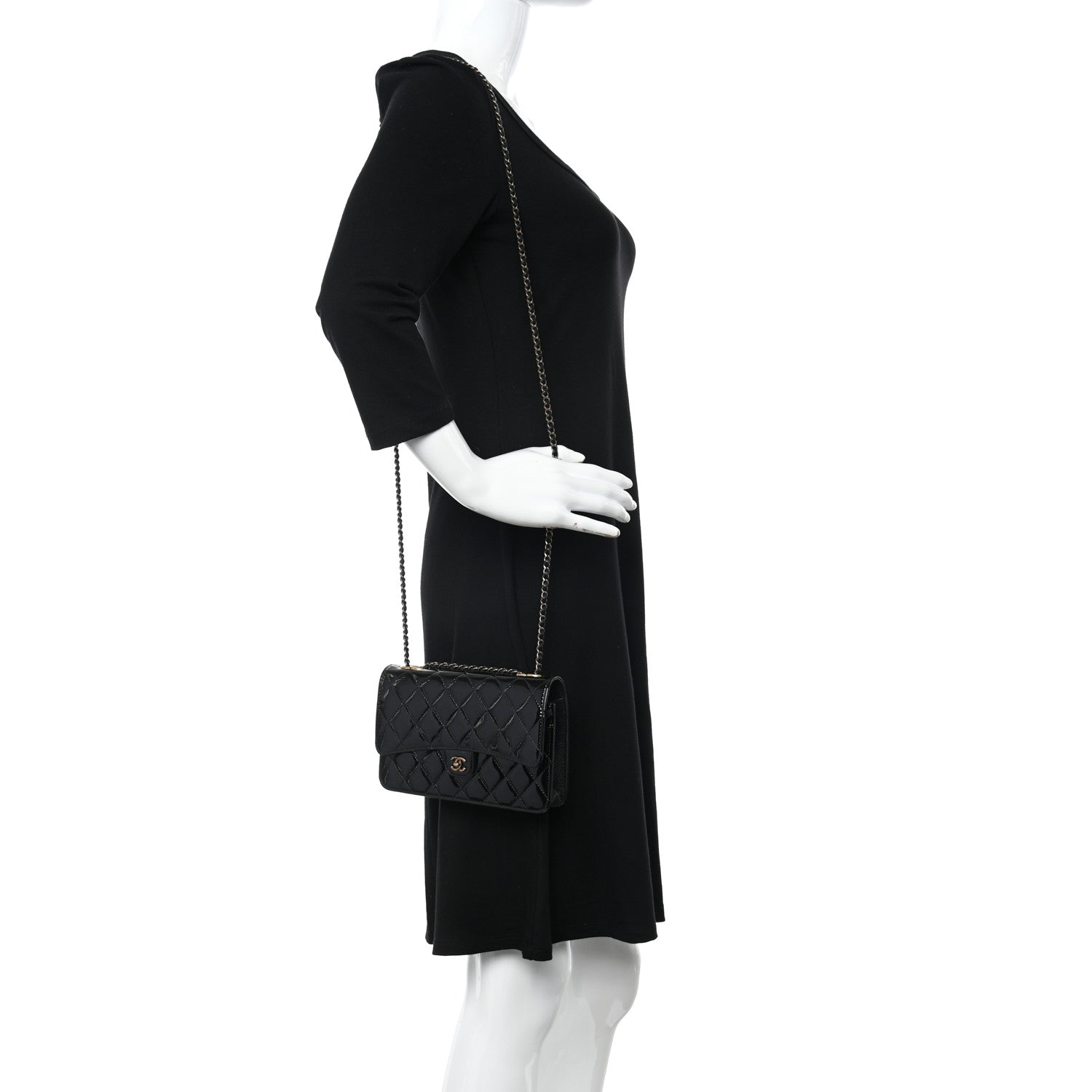 Chanel Patent Goatskin Quilted CC Eyelet Wallet On Chain WOC Black 2 of 11