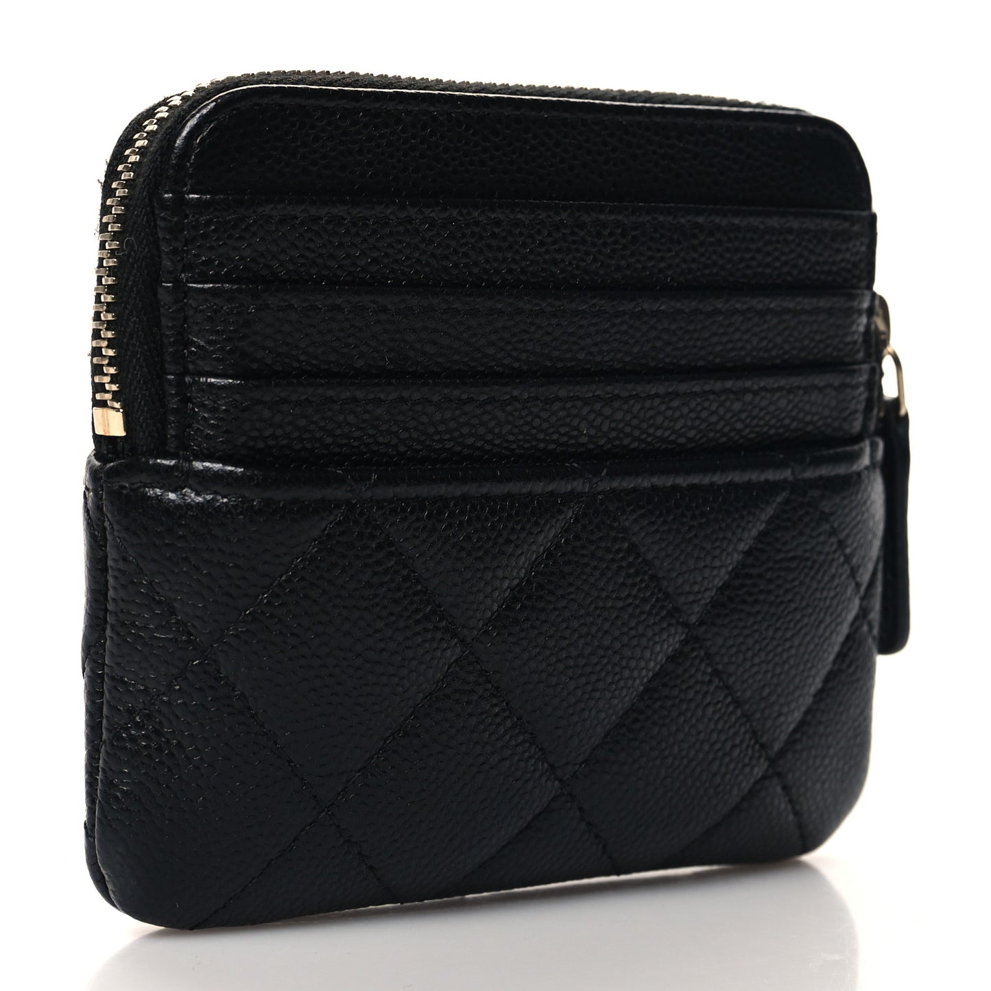 Caviar Quilted Zip Card Holder Wallet Black