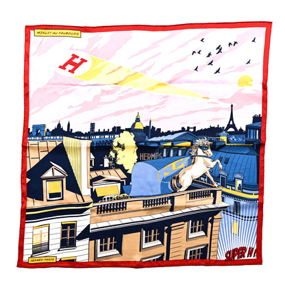 Hermes Silk Minuit Au Faubourg Scarf 70 Rouge Rose Bleu 1 of 6