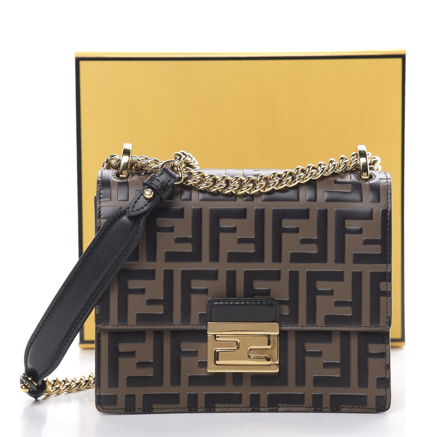 Vitello Liberty Bi-Color FF 1974 Embossed Small Kan U Shoulder Bag Maya Black