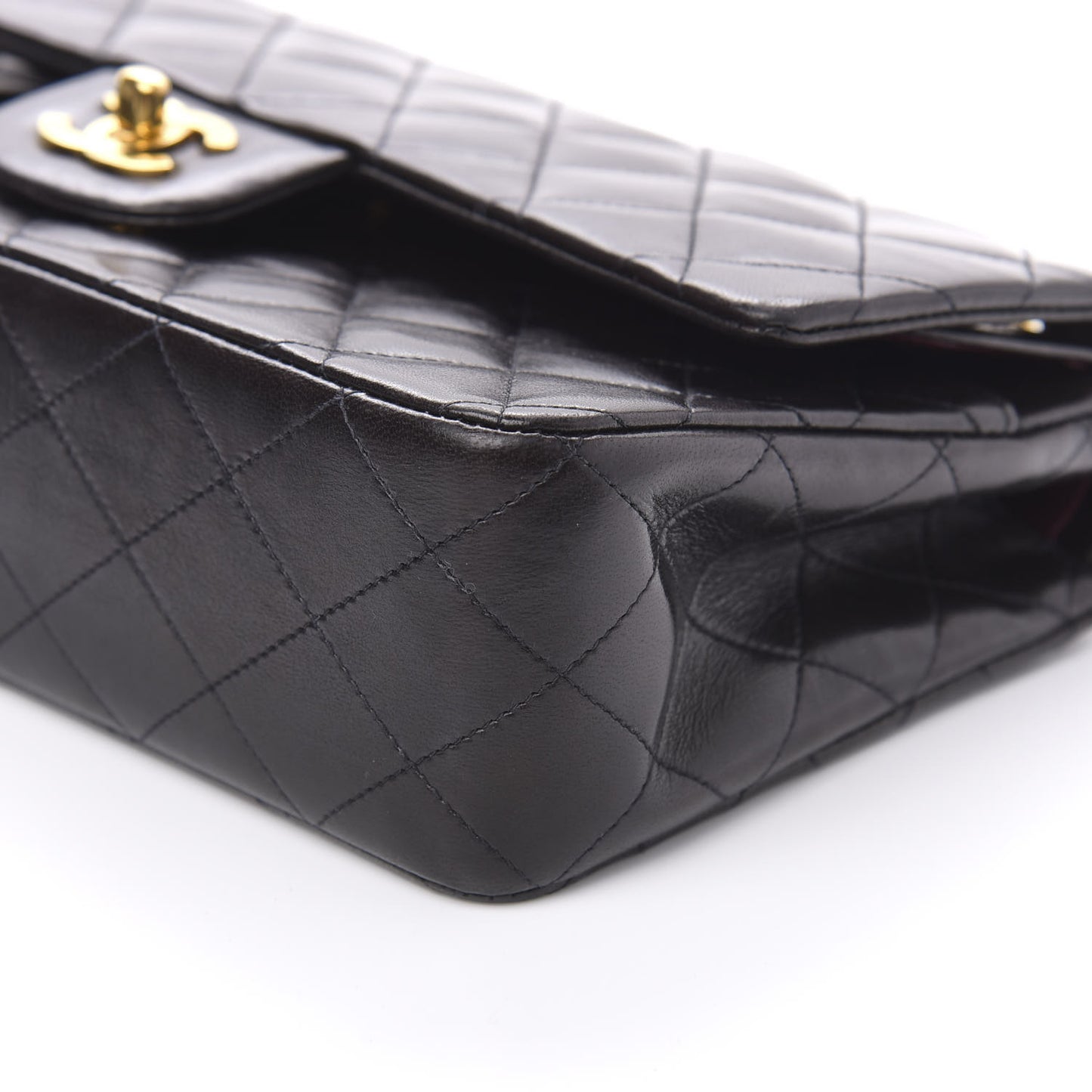 Lambskin Quilted Medium Double Flap Black