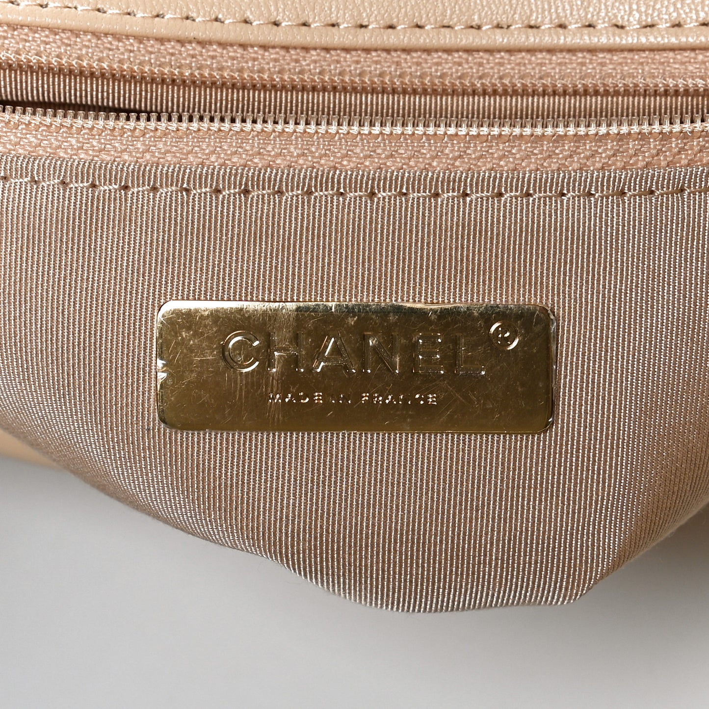 Shiny Goatskin Quilted Medium Chanel 19 Flap Beige