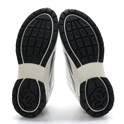 Chanel Fabric Laminated Calfskin Stretch CC Womens Sneakers 37.5 White Silver 6 of 9