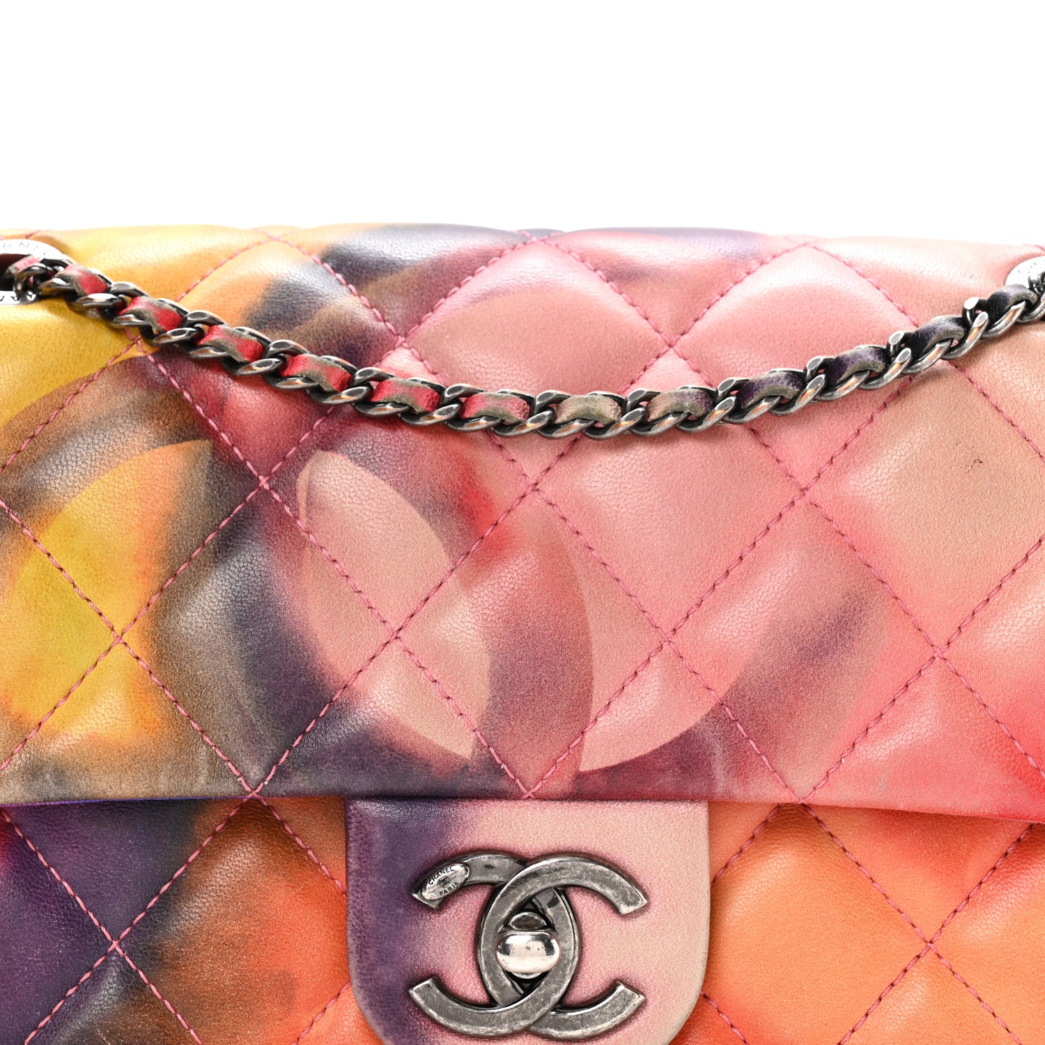 Chanel Printed Lambskin Quilted Small Flower Power Flap Ecru Orange Red Purple 8 of 11