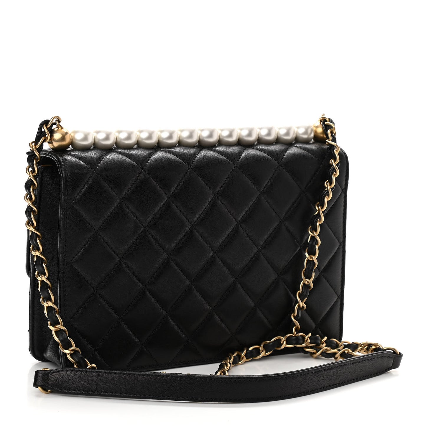 Lambskin Quilted Small Chic Pearls Flap Black