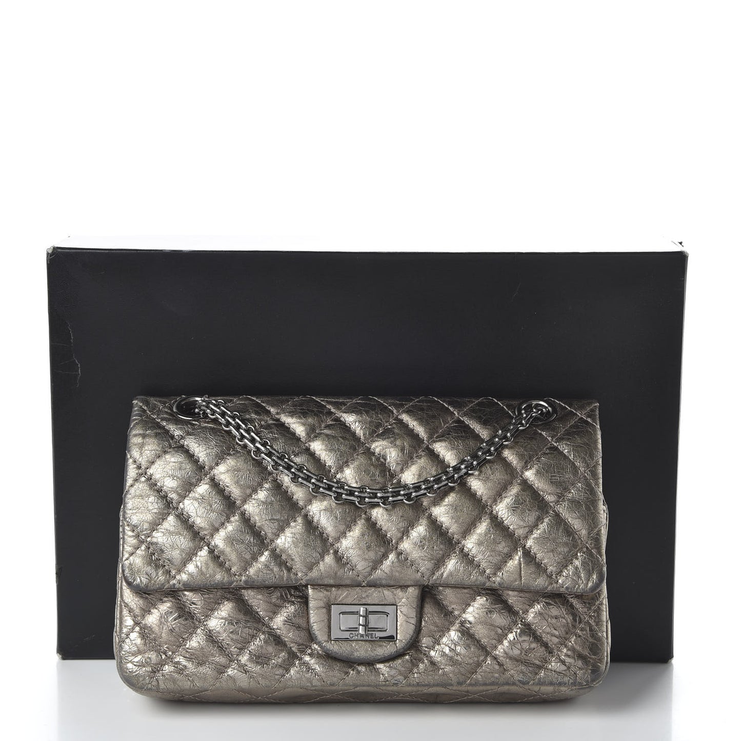 Metallic Aged Calfskin 2.55 Reissue 225 Flap Dark Silver