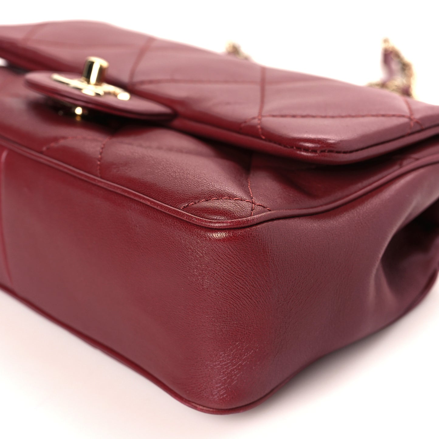 Lambskin Quilted Small Easy Carry Flap Burgundy