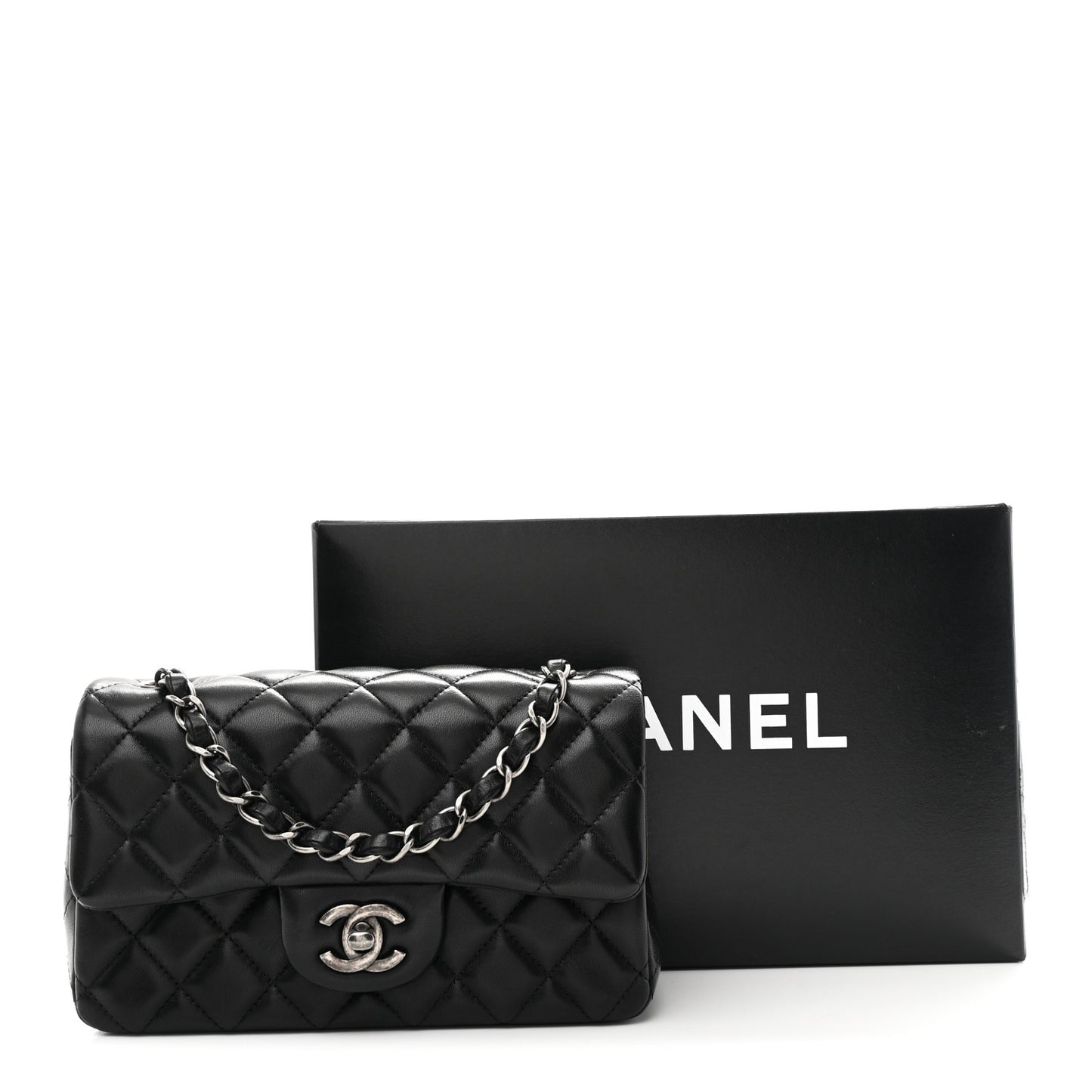 Lambskin Quilted Mini Rectangular Flap Black