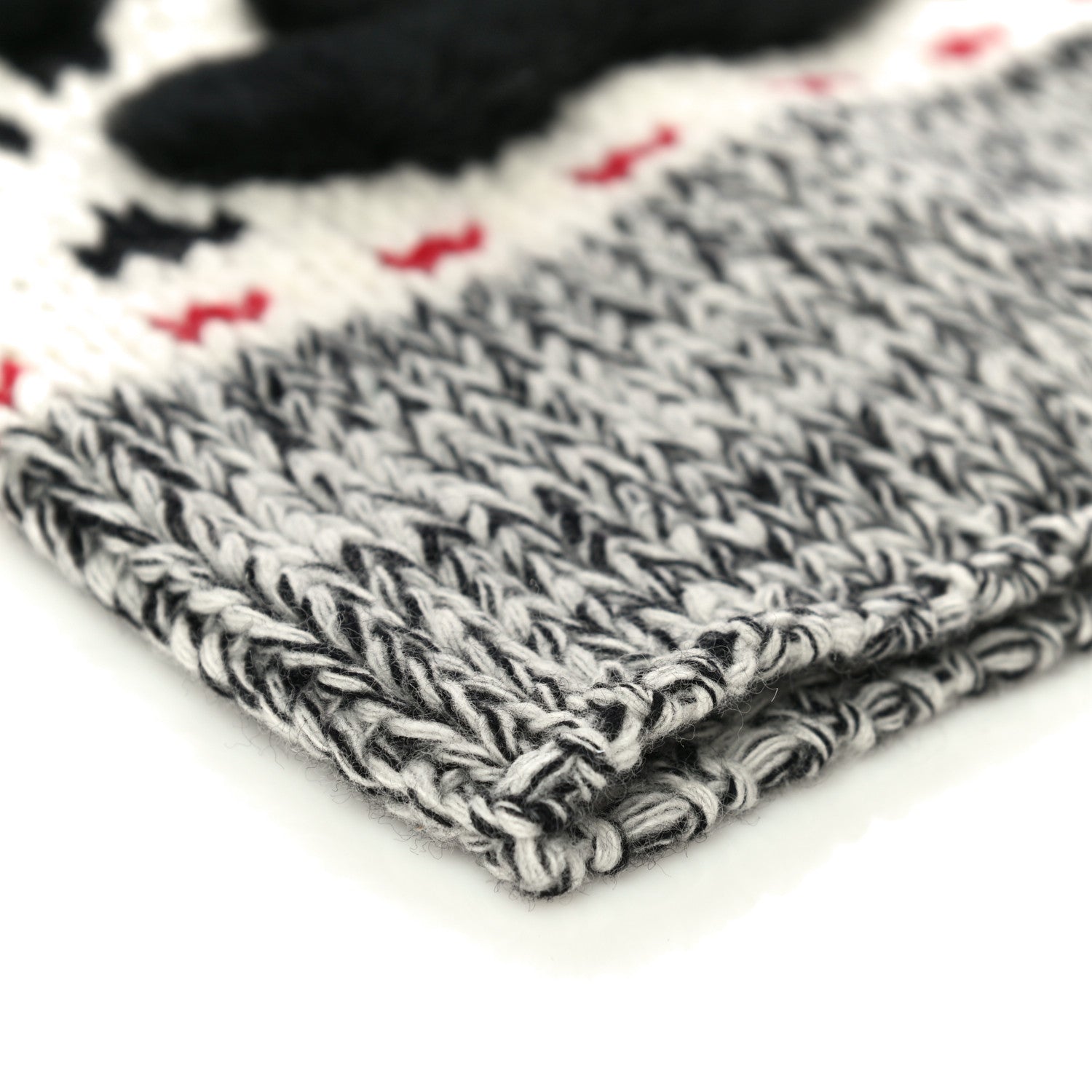 Chanel Wool Shearling CC Beanie Hat Ivory Black Red 7 of 8