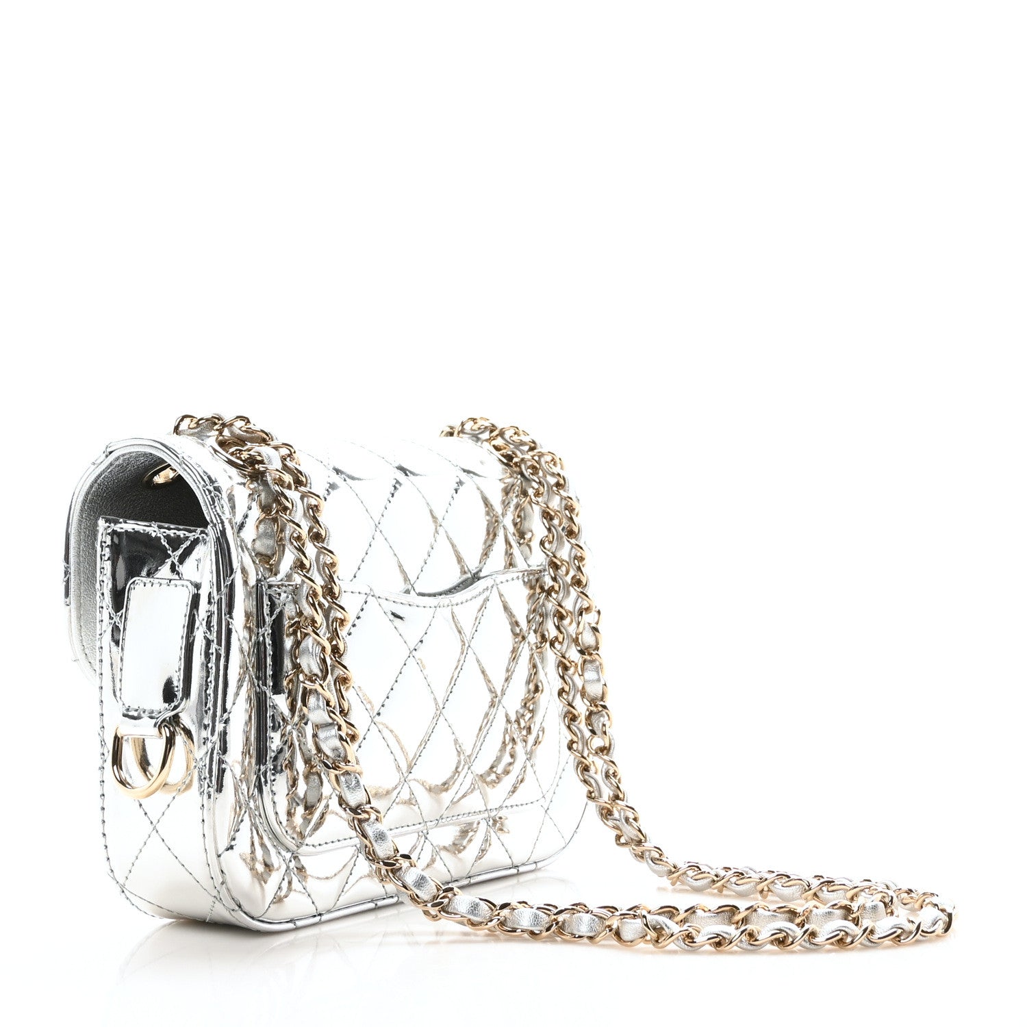 Chanel Mirror Calfskin Metallic Calfskin Quilted Hollywood Boulevard Mini Flap With Star Coin Purse Silver 4 of 12