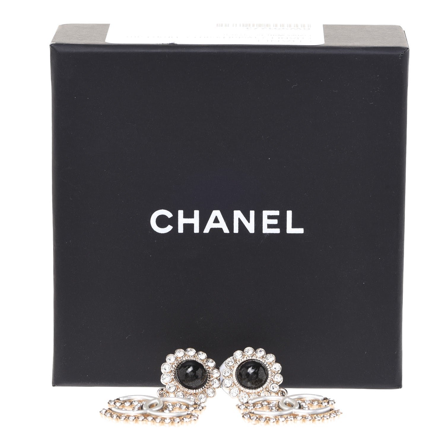 Chanel Crystal Pearl CC Drop Earrings Gold Black 5 of 5