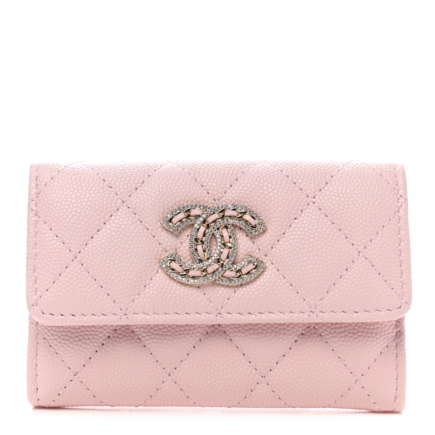 Chanel Caviar Quilted Crystal CC Flap Card Holder Pink 1 of 10