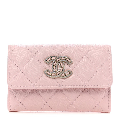 Chanel Caviar Quilted Crystal CC Flap Card Holder Pink 1 of 10
