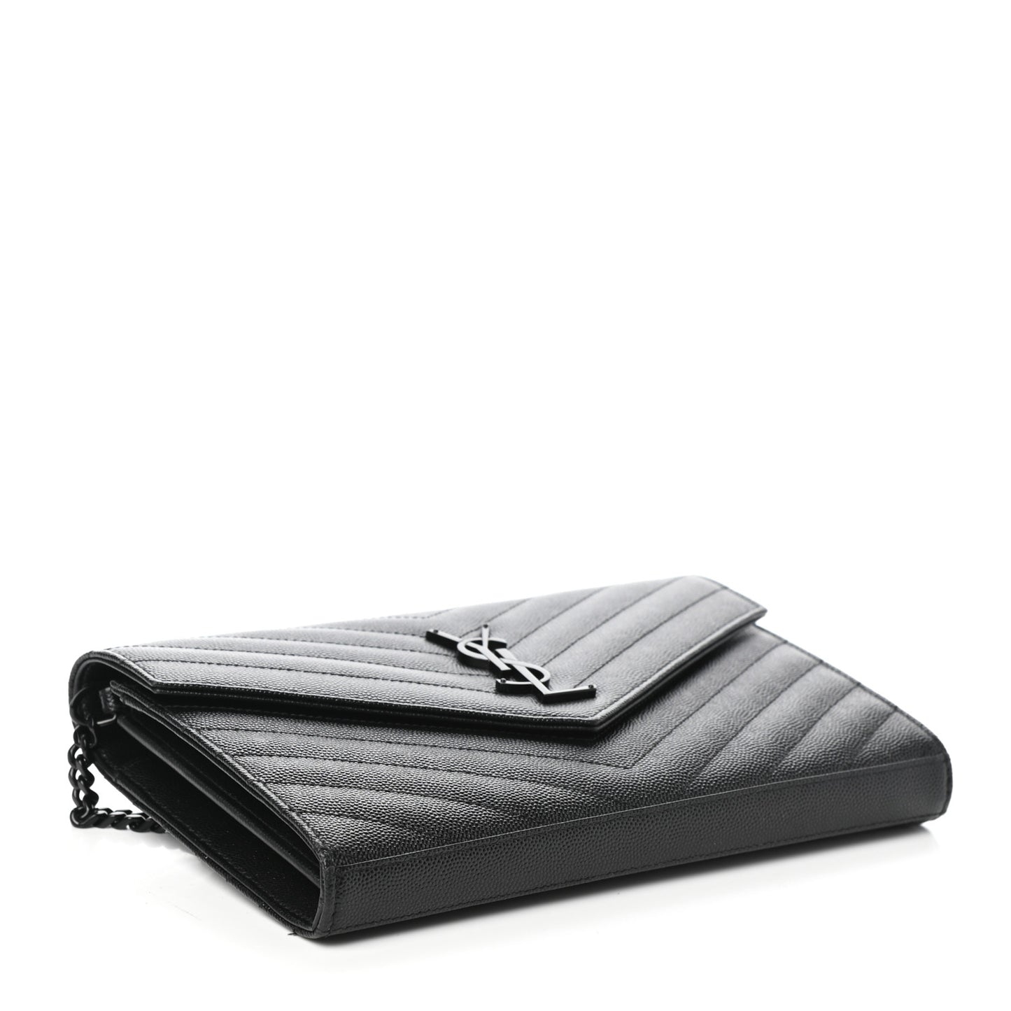 Grain De Poudre Matelasse Chevron Monogram Chain Wallet Black