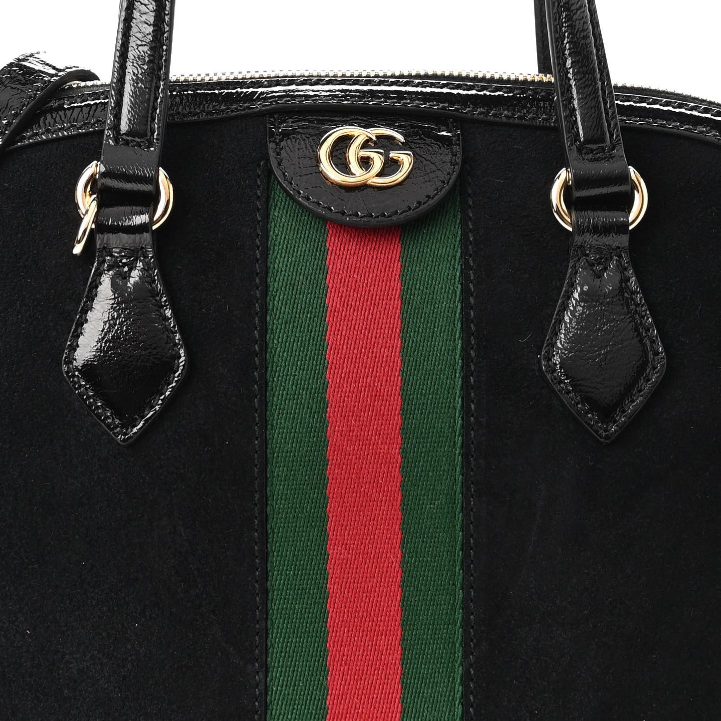 Suede Patent GG Web Medium Ophidia Top Handle Dome Bag Black