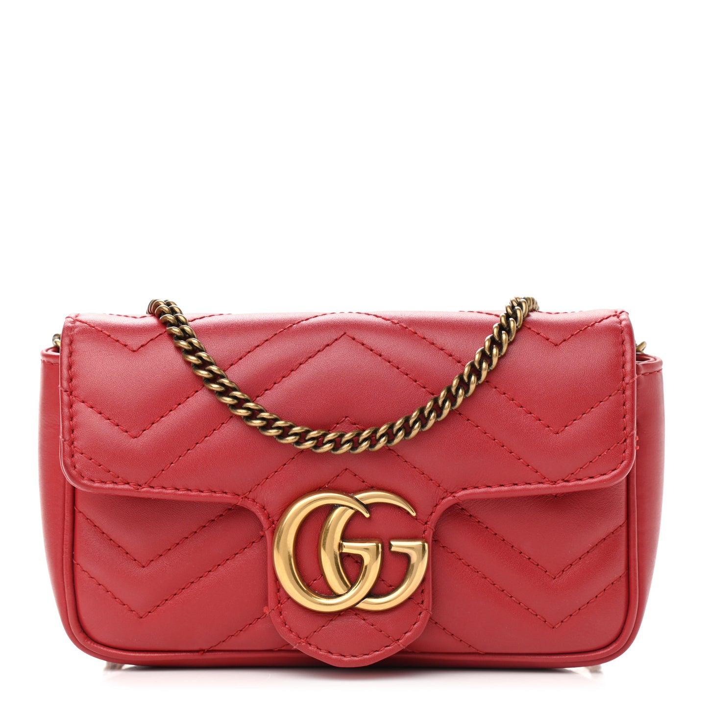 Calfskin Matelasse Super Mini GG Marmont Shoulder Bag Hibiscus Red
