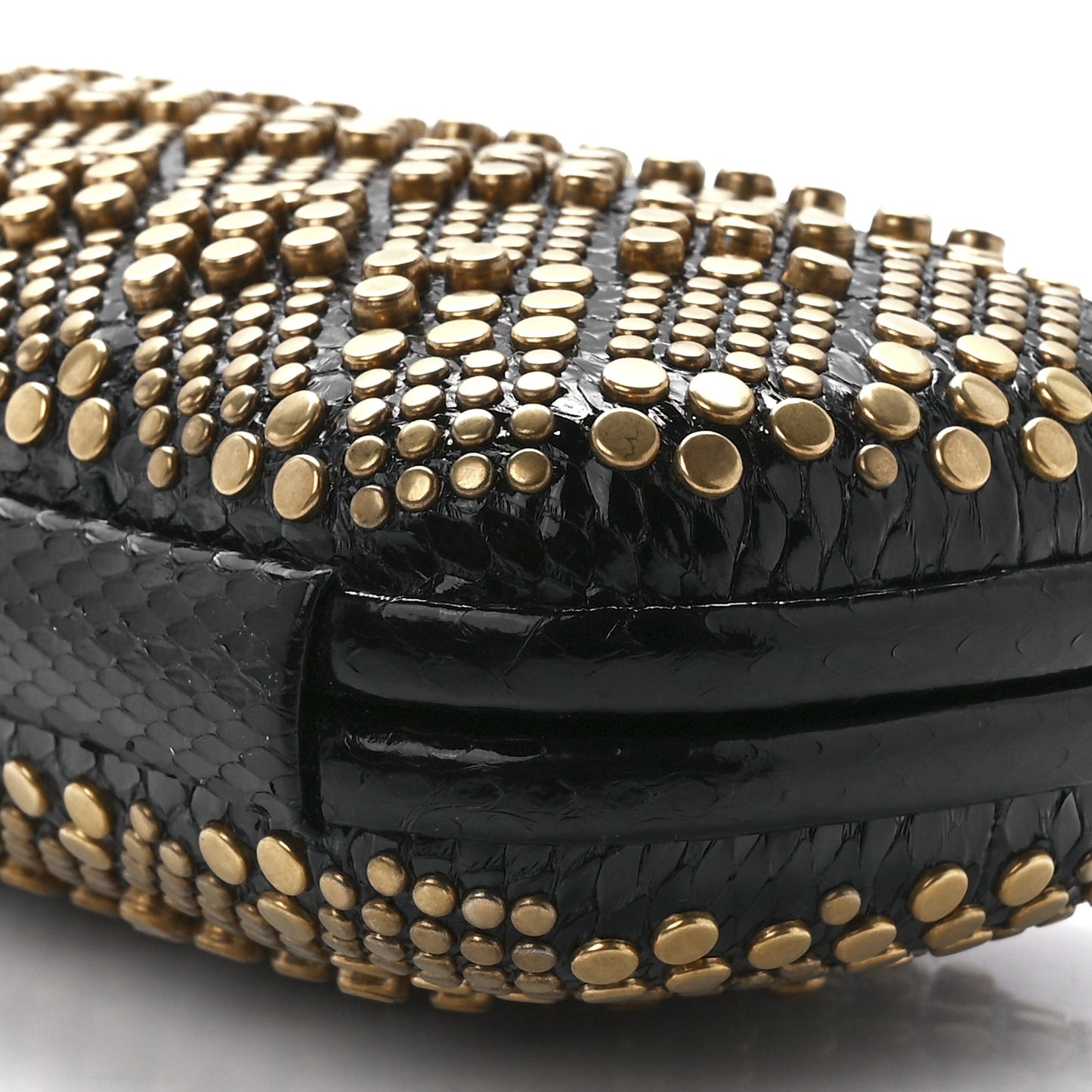 Snakeskin Studded Knot Clutch Black