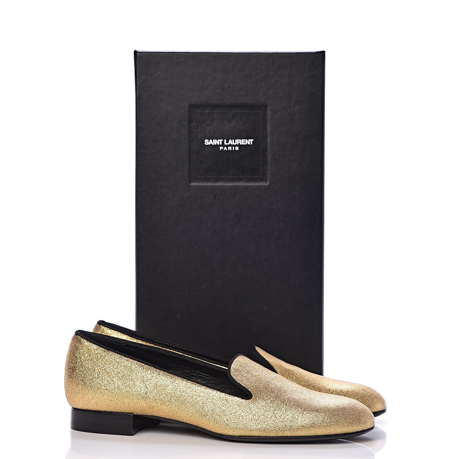 Saint Laurent Metallic Calfskin Smoking Slipper Flat Loafers 37 Gold 11 of 11