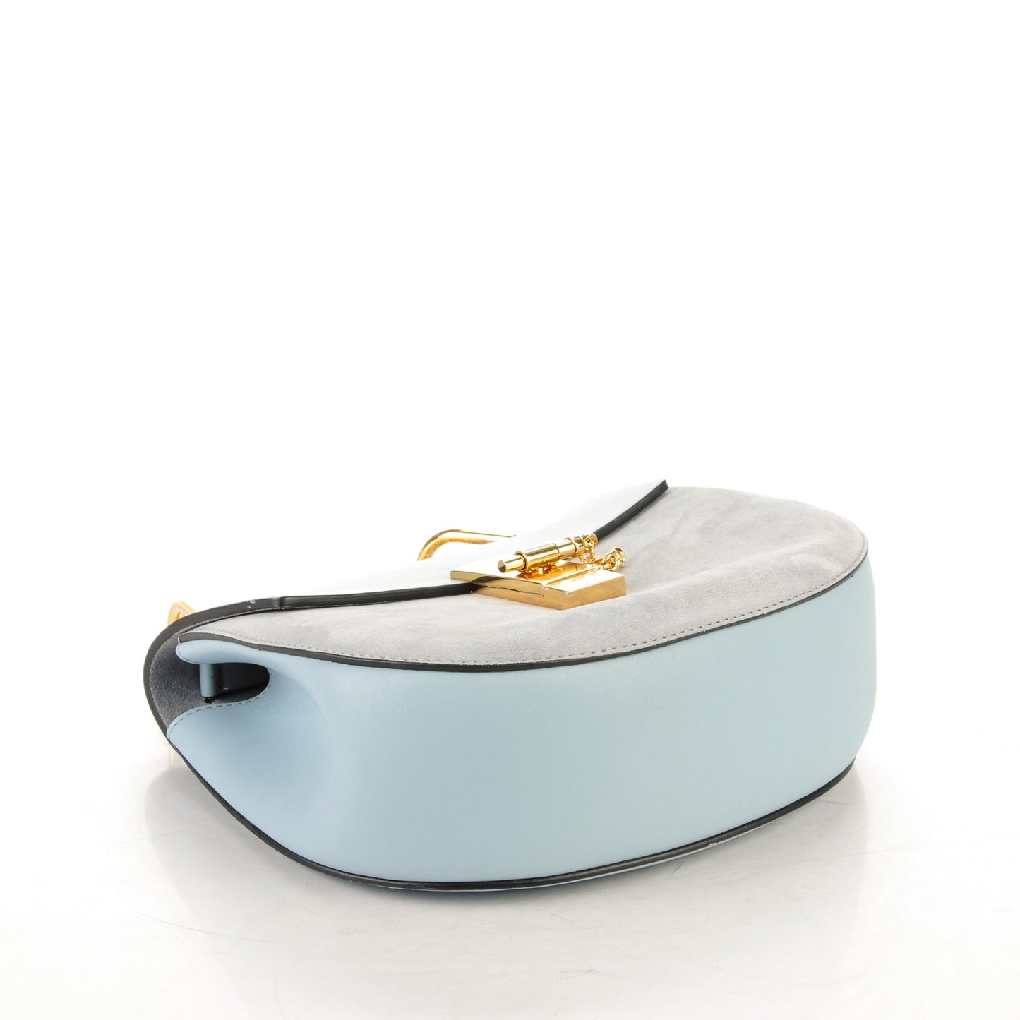 Suede Smooth Calfskin Drew Shoulder Bag Cloudy Blue