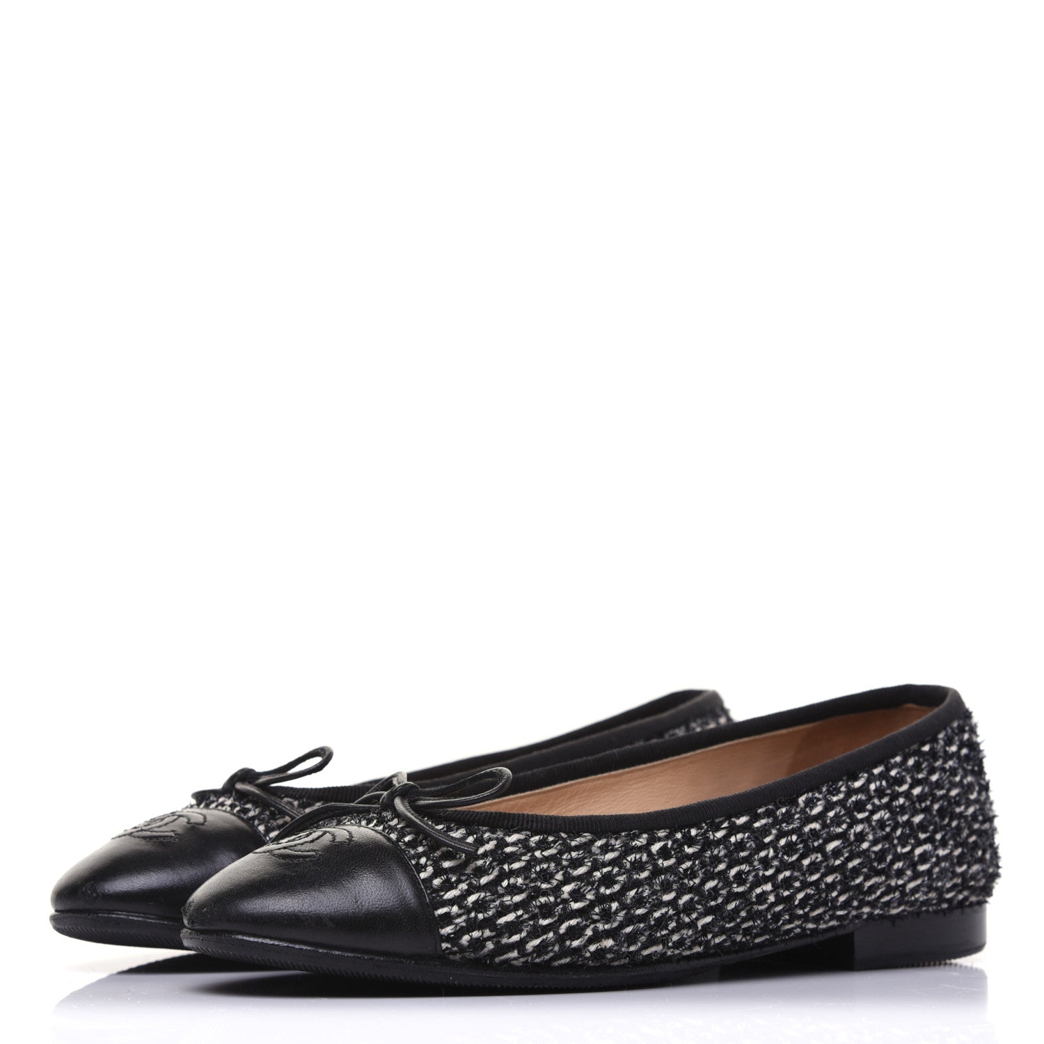 Chanel Tweed Cap Toe Ballerina Flats 36.5 Black White 3 of 14