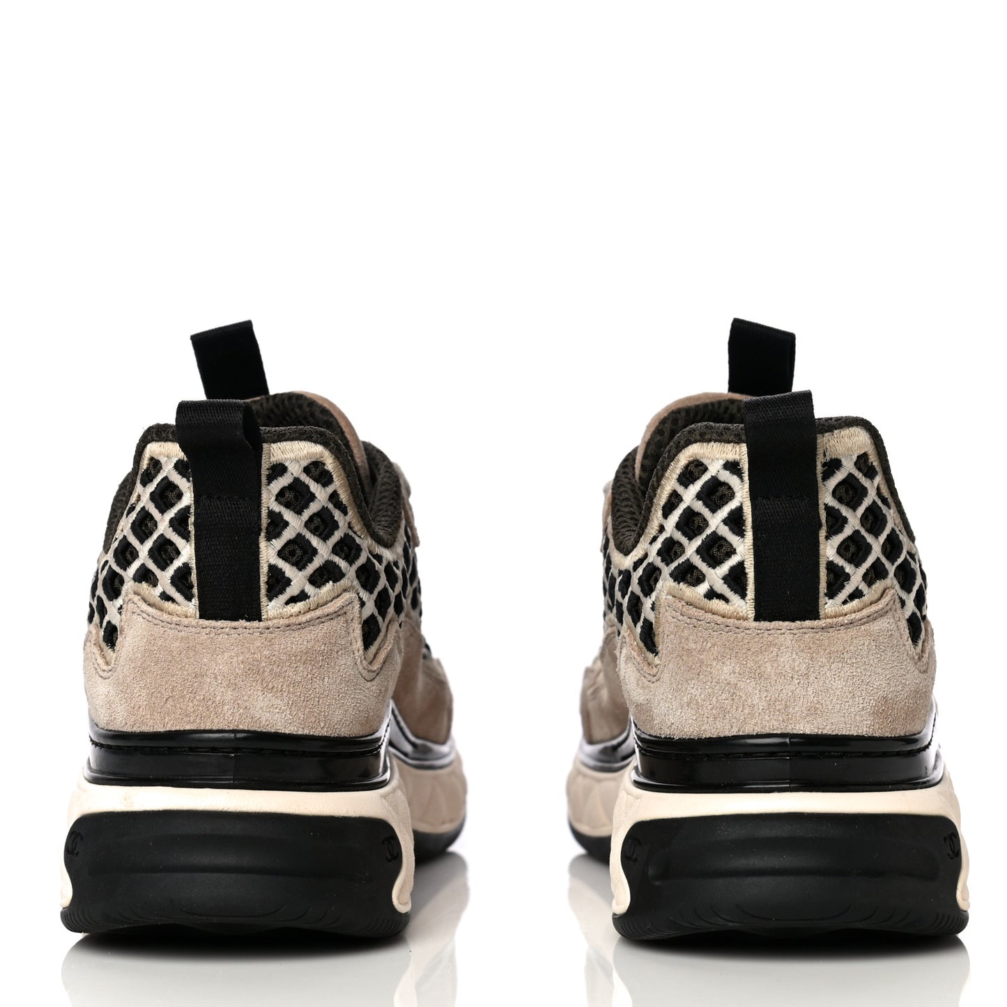Suede Calfskin Embroidered CC Sneakers 37.5 Beige Black