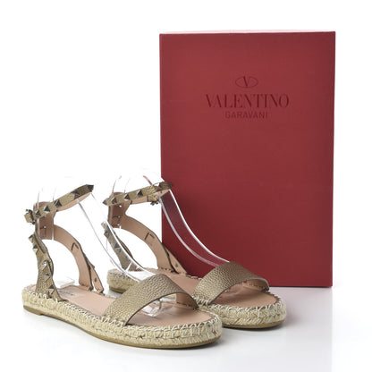 Valentino Garavani Metallic Calfskin Rockstud Ankle Strap Espadrille Flat Sandals 40 Skin 9 of 9