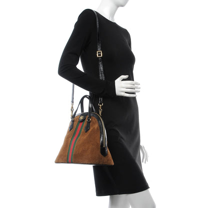Gucci Suede Patent Web Medium Ophidia Top Handle Dome Bag Nocciola Black 2 of 9