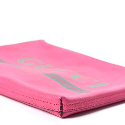 Gucci Pebbled Calfskin Medium Logo Portfolio Clutch Box Pink Green 8 of 8