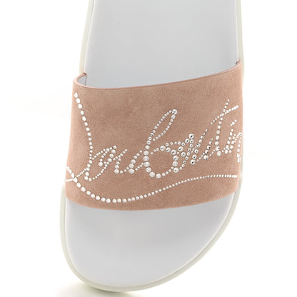 Christian Louboutin Veau Velours Strass Dear Pool Flat Platform Slide Sandal 39 Nude 7 of 9