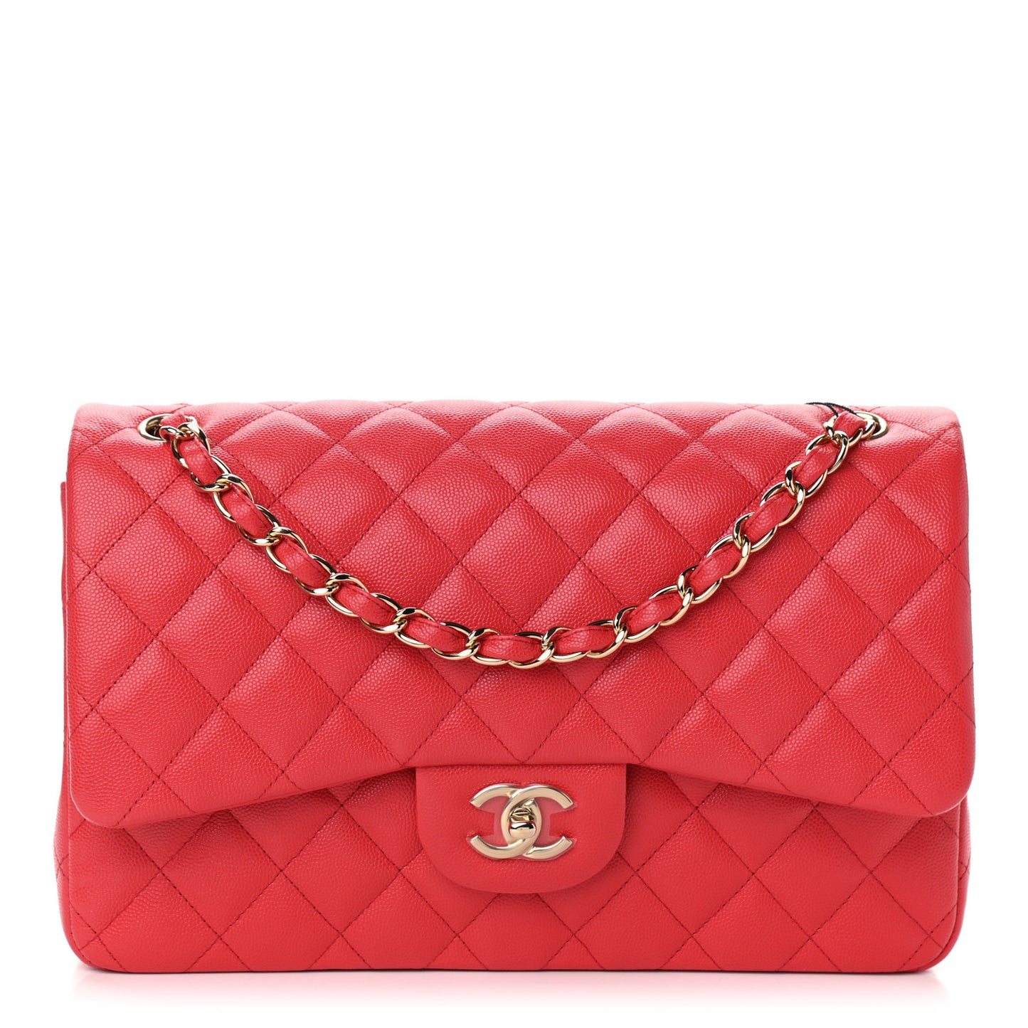 Caviar Quilted Jumbo Double Flap Red