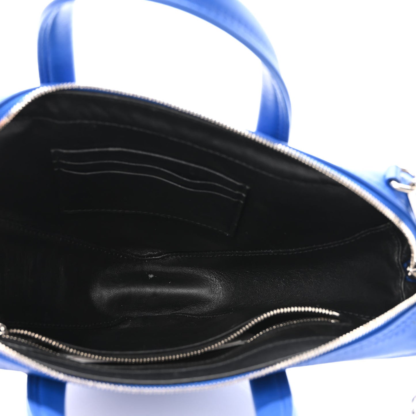 Shiny Day Calfskin Logo XS Triangle Chain Duffle Bleu Roi White