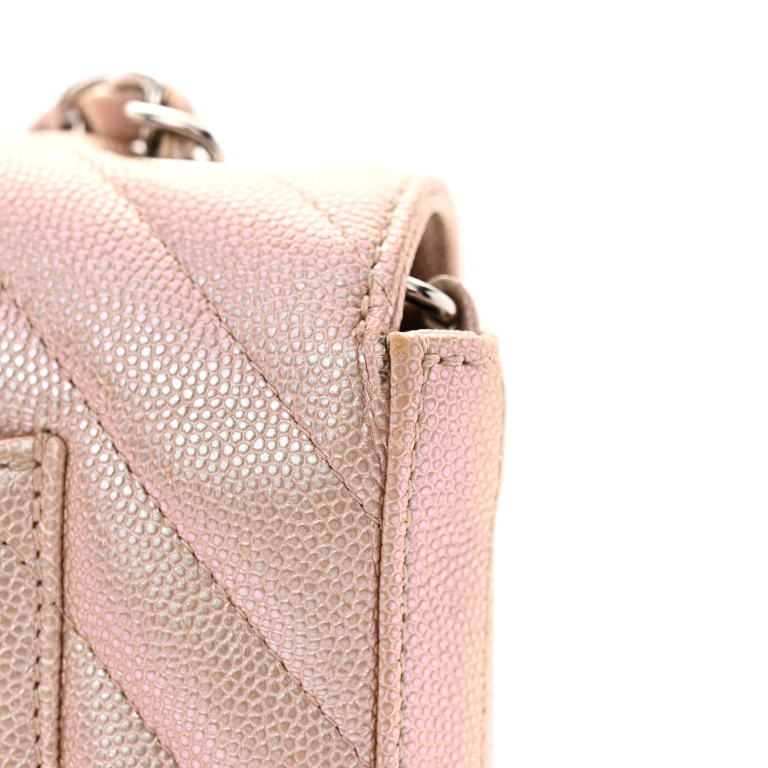Chanel Iridescent Caviar Chevron Quilted Mini Rectangular Flap Light Gold 11 of 12