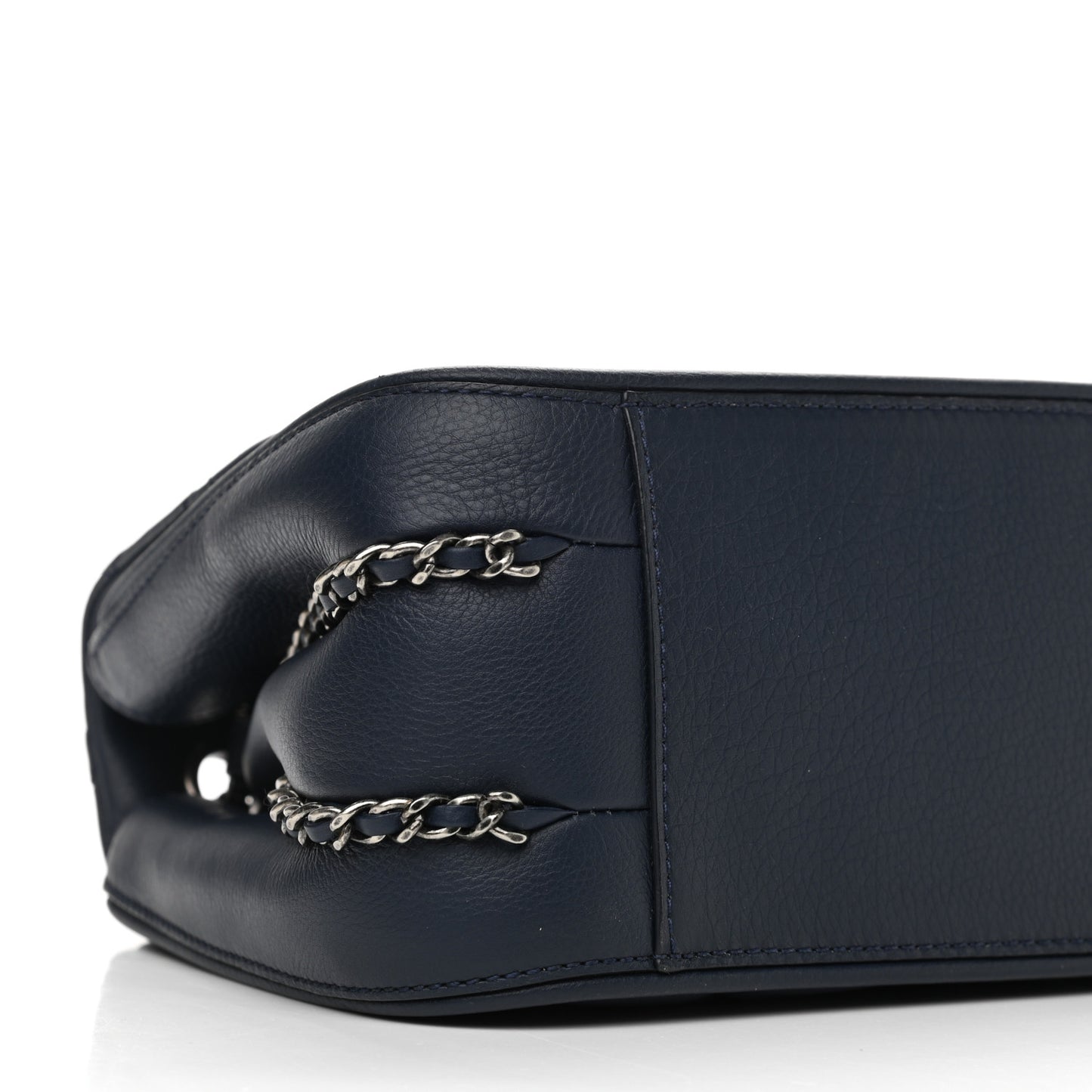 Calfskin Quilted Medium Frame in Chain Flap Navy
